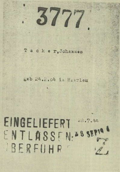 Fig. 2: Transport card from the Polizeiliches Durchgangslager Amersfoort with a “Z” stamped on it. (1.1.1.2/85484/ITS Digital Archives, Bad Arolsen)