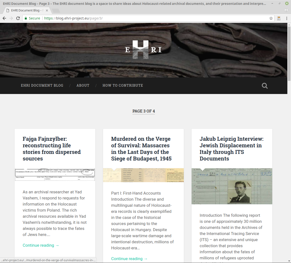 Fig. 1: Homepage of the EHRI Document Blog